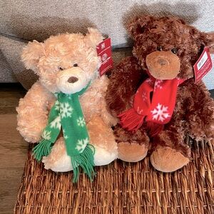 2 Plush Bears Stuffed Animal BonTon Stores Brand Christmas snowflake sca…